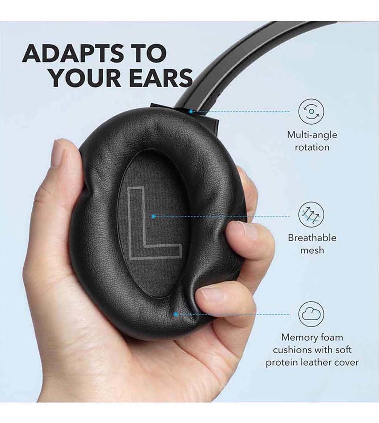 Soundcore Anker Life Q20 Hybrid Active Noise Cancelling Headphones, Wireless Over Ear Bluetooth Headphones, 60H Playtime, Hi-Res Audio, Deep Bass, Memory Foam Ear Cups, for Travel, Home Office