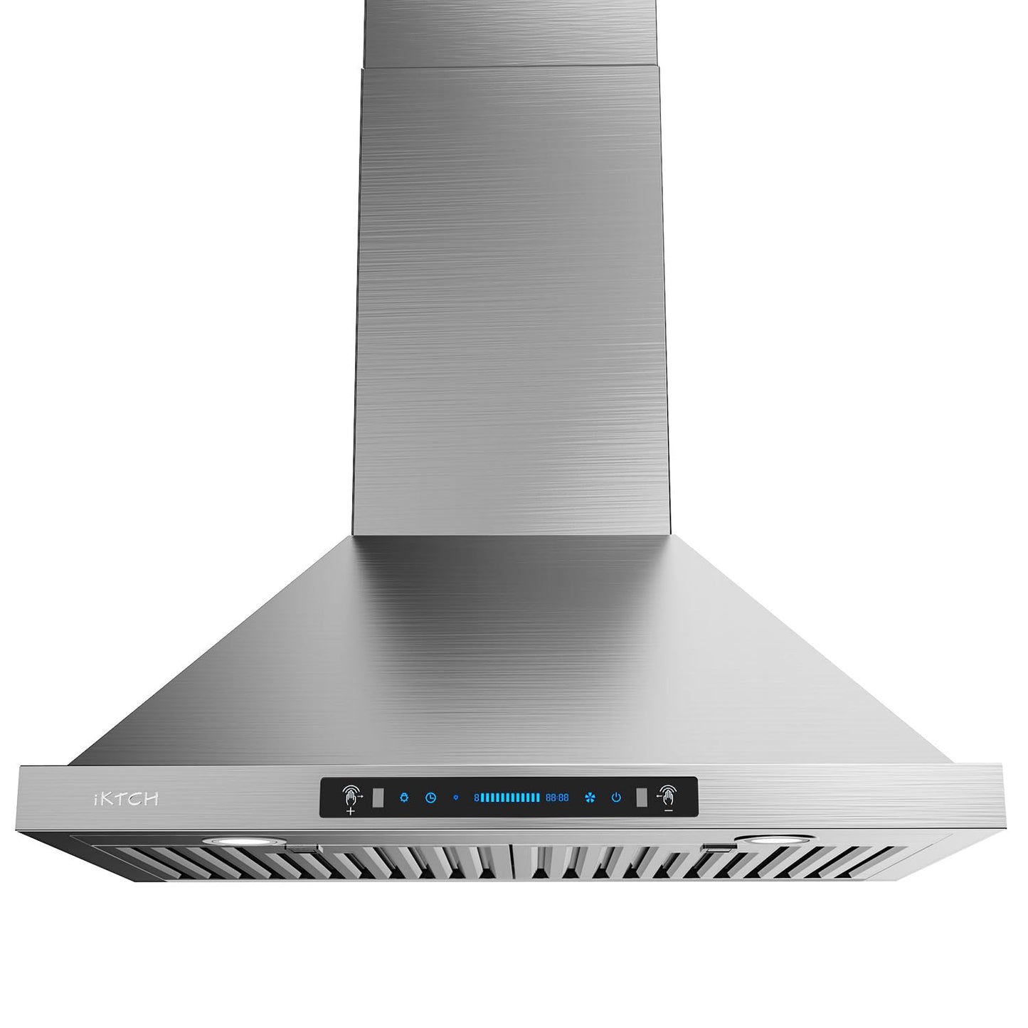 IKTCH 30-inch Wall Mount Range Hood 900 CFM Ducted/Ductless Convertible, Kitchen Chimney Vent Stainless Steel with Gesture Sensing & Touch Control Switch Panel, 2 Pcs Adjustable Lights(IKP02-30'')