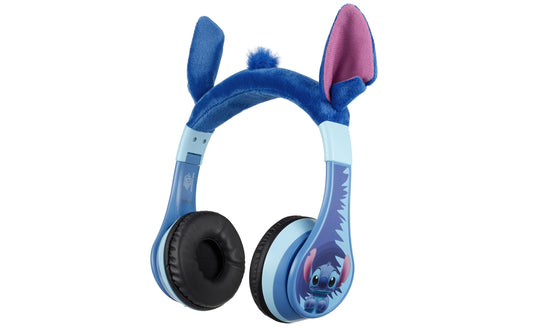 eKids Disney Stitch Bluetooth Headphones, Wireless Headphones with Microphone Includes Aux Cord, Volume Reduced Kids Foldable Headphones for School, Home, or Travel