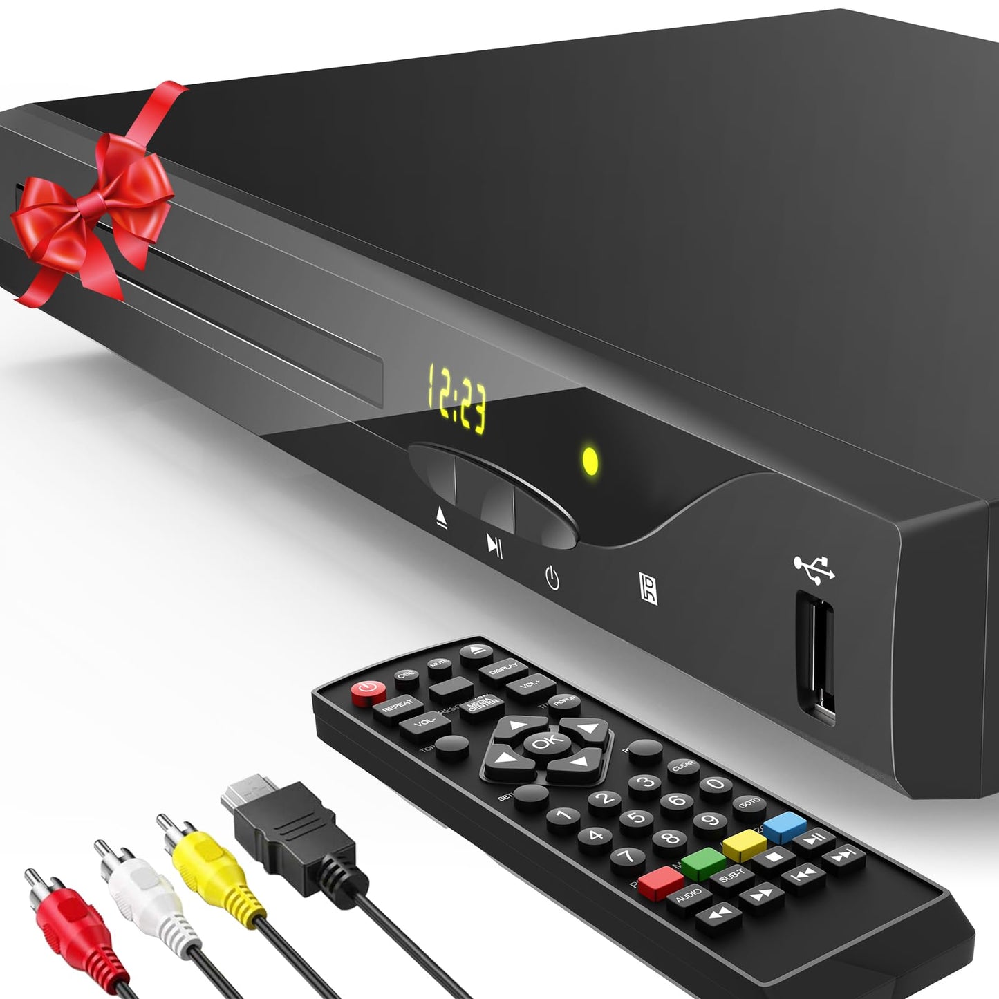 Blu Ray DVD Player, 1080P Home Theater Disc System, Play All DVDs and Region A 1 Blu-Rays, Support Max 128G USB Flash Drive + HDMI/AV/Coaxial Output + Built-in PAL/NTSC with HDMI/AV Cable