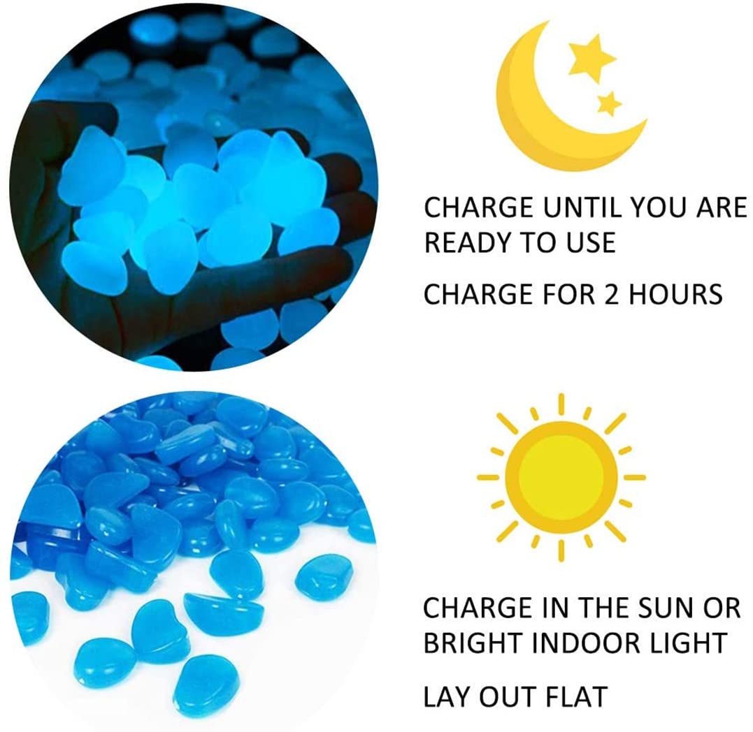 Opps 100 Pcs Glow in The Dark Garden Pebbles for Walkways and Decor in Blue