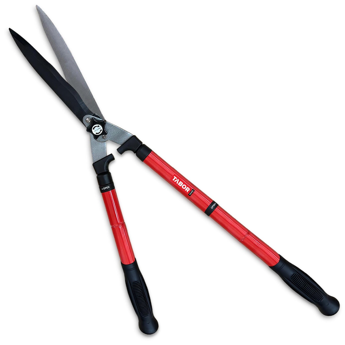 TABOR TOOLS B212A Telescopic Hedge Shears with Wavy Blade and Extendable Steel Handles. Extendable Manual Hedge Clippers for Trimming Borders, Boxwood, and Tall Bushes.