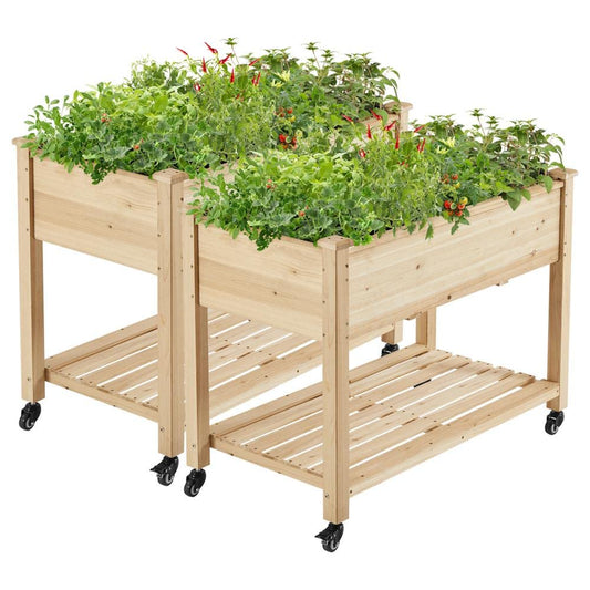 Yaheetech 42x23x33in Wooden Raised Garden Bed with Wheels Horticulture Flower Planter Boxes Elevated Vegetables Growing Bed for Grow Herbs and Vegetables, 2 PCS