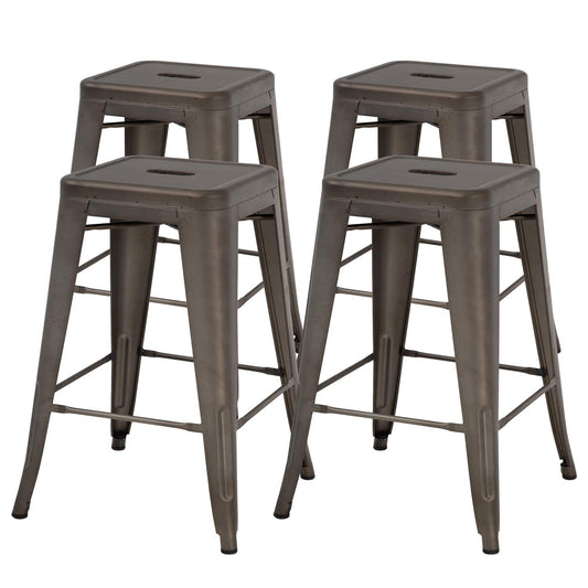 FDW Metal Bar Stools Set of 4 Counter Height Barstool Stackable Barstools 24 Inch 30 Inch Indoor Outdoor Patio Bar Stool Home Kitchen Dining Stool Backless Bar Chair (24", Gun)