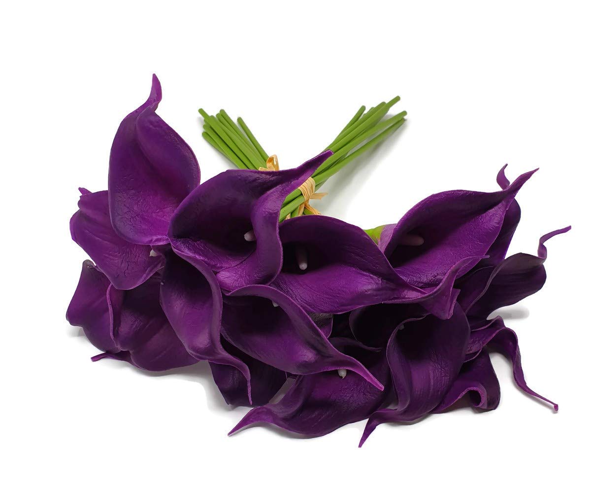 Meide Group USA 14" Real Touch Latex Calla Lily Bunch Artificial Spring Flowers for Home Decor, Wedding Bouquets, and centerpieces (18 PCS) (Purple)