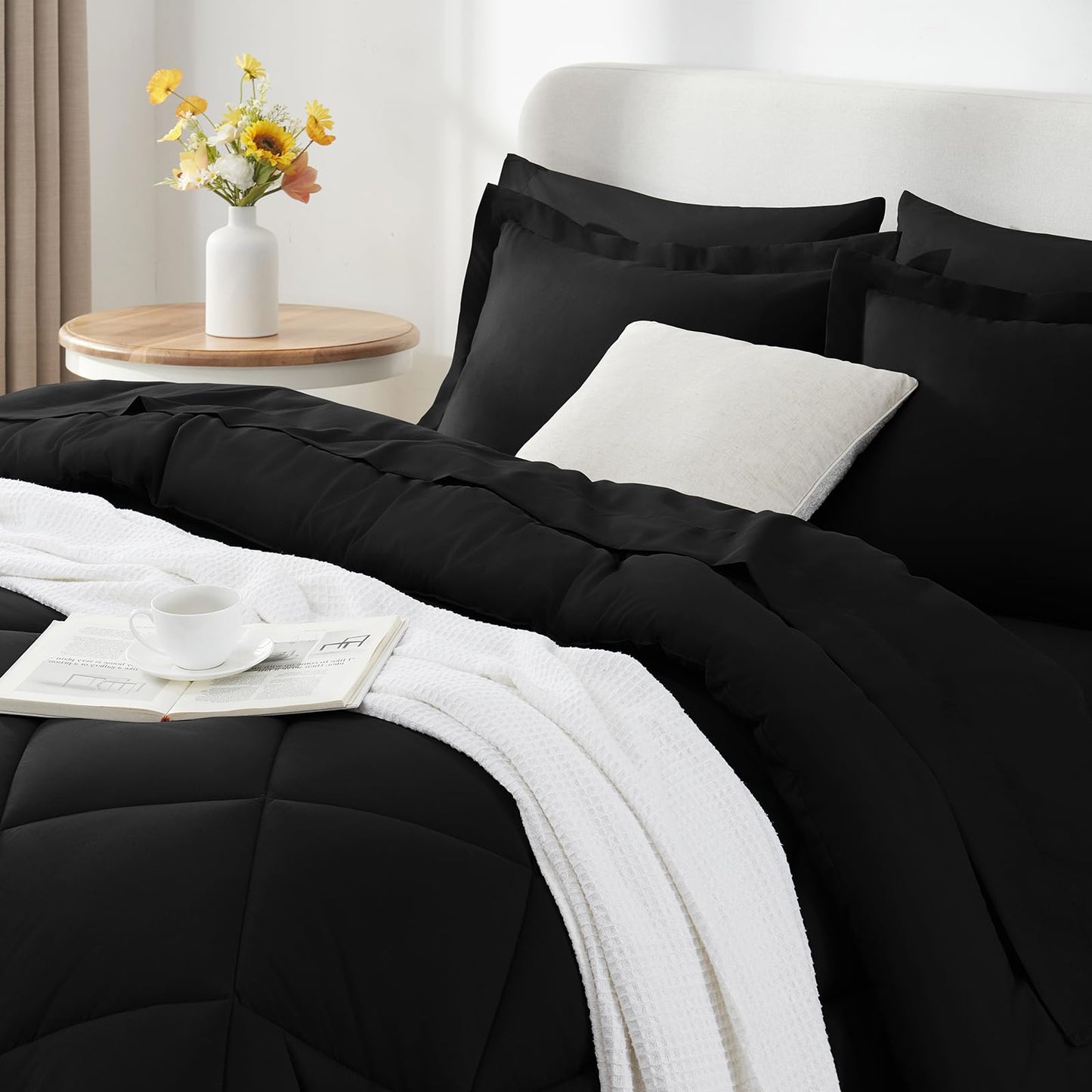 CozyLux Twin XL Size Comforter Set 5 Pieces Black Twin Extra Long Bed in a Bag for College Dorm All Season Bedding Sets with Comforter, Pillow Shams, Flat Sheet, Fitted Sheet and Pillowcases