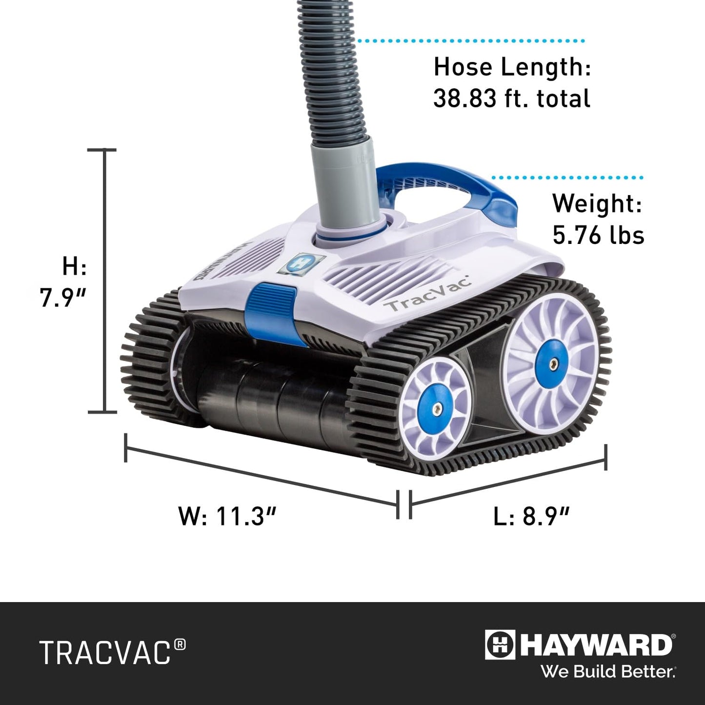 Hayward TracVac Lightweight Automatic Suction Vacuum Cleaner with Hose and Valve for In Ground Swimming Pool Maintenance, White