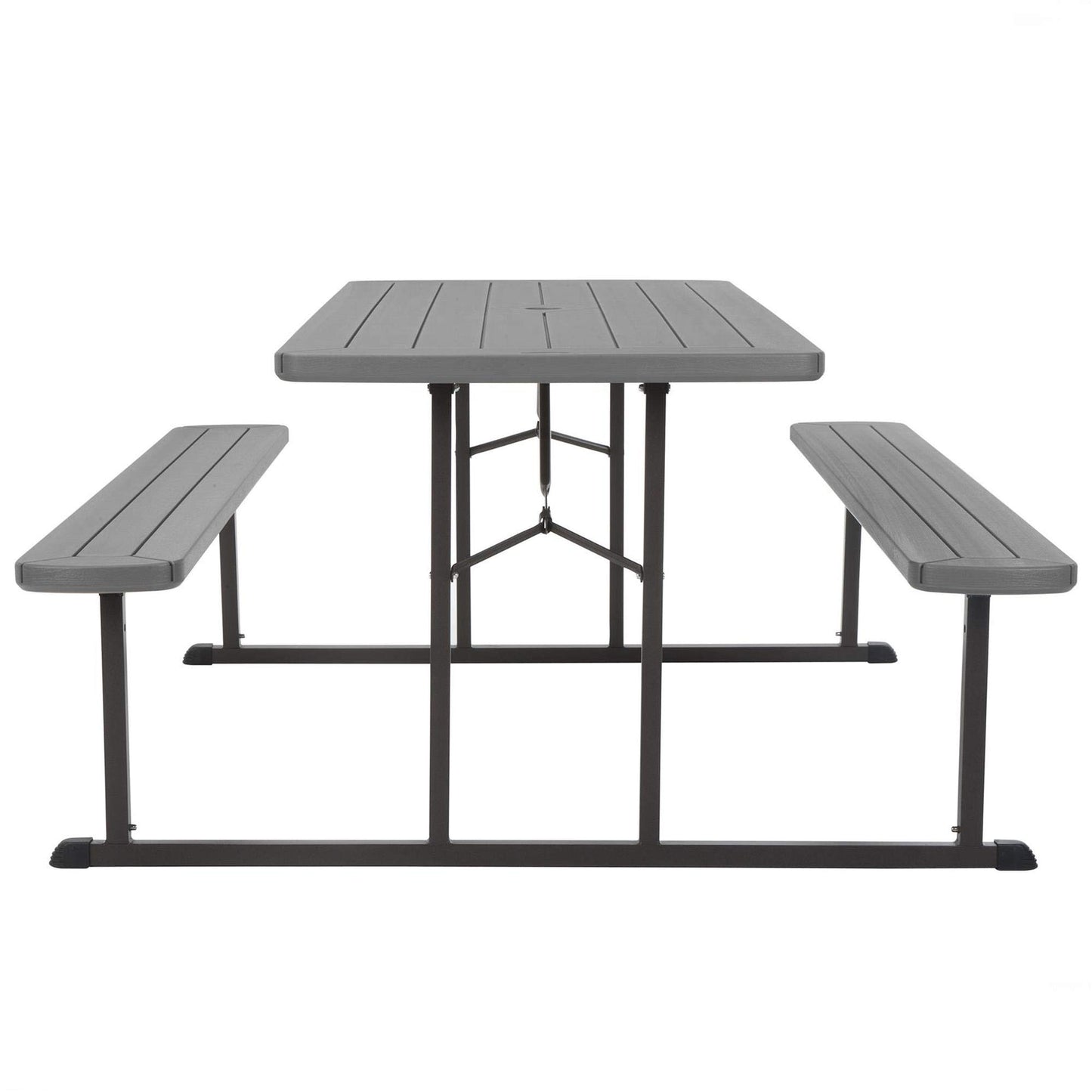 COSCO Outdoor Living 6 ft. Folding Picnic Table, Dark Gray Wood Grain Resin with Gray Steel Legs