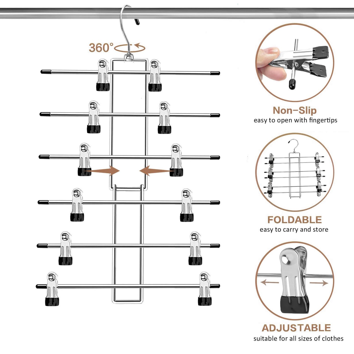 Hangers,Pants Hangers,Space Saving Hanging Closet Organizer - 6 Tiers Skirt Hangers with 360° Swivel Hook,Hangers Space Saving with Clips,Closet Organizers and Storage -Clothes Hangers- 2 Pack