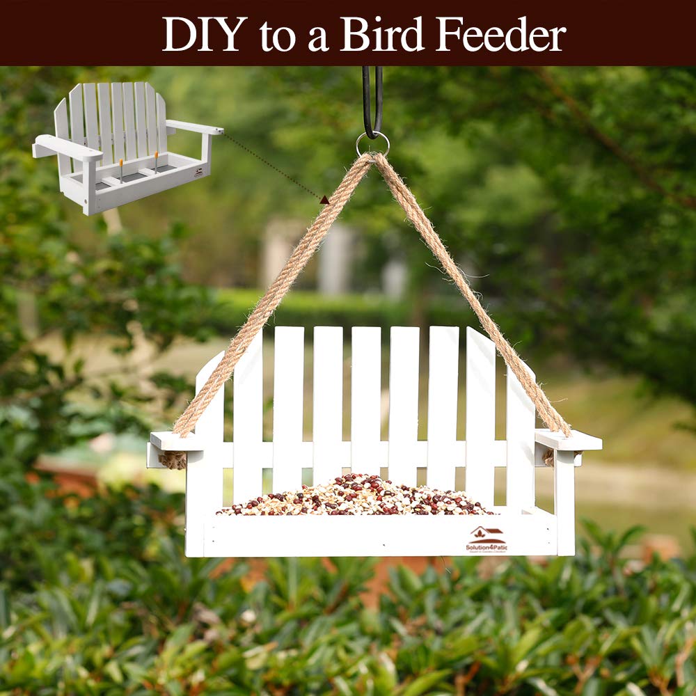 Solution4Patio White Bench Chair Chipmunk & Squirrel Feeder, Mesh Bottom, 2 Corn Cob Holders, Peanut or Acorn Loader, Solid Pine Wood, 13 in. L x 5.1 in. W x 8.3 in. H, Funny Gift & Deco, #B103A02