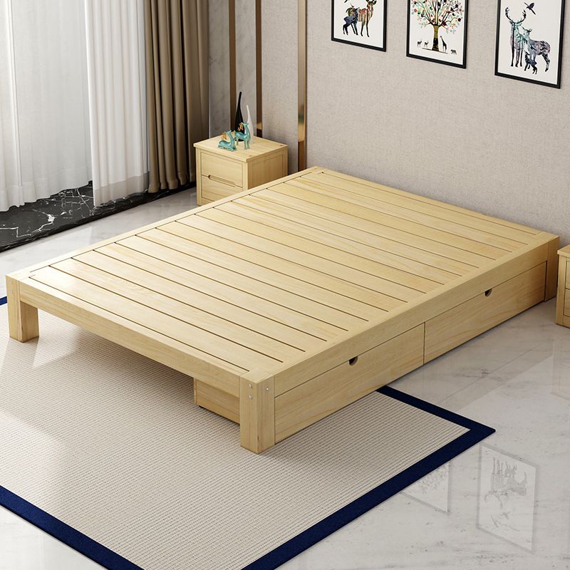 CraftThink Scandinavian Solid Wood Bed Frame, 12" Tall Storage Panel Bed in Natural for Bedroom Boys Girls- Single Bed Size: Full XL, 53" W x 81" L x 12" H