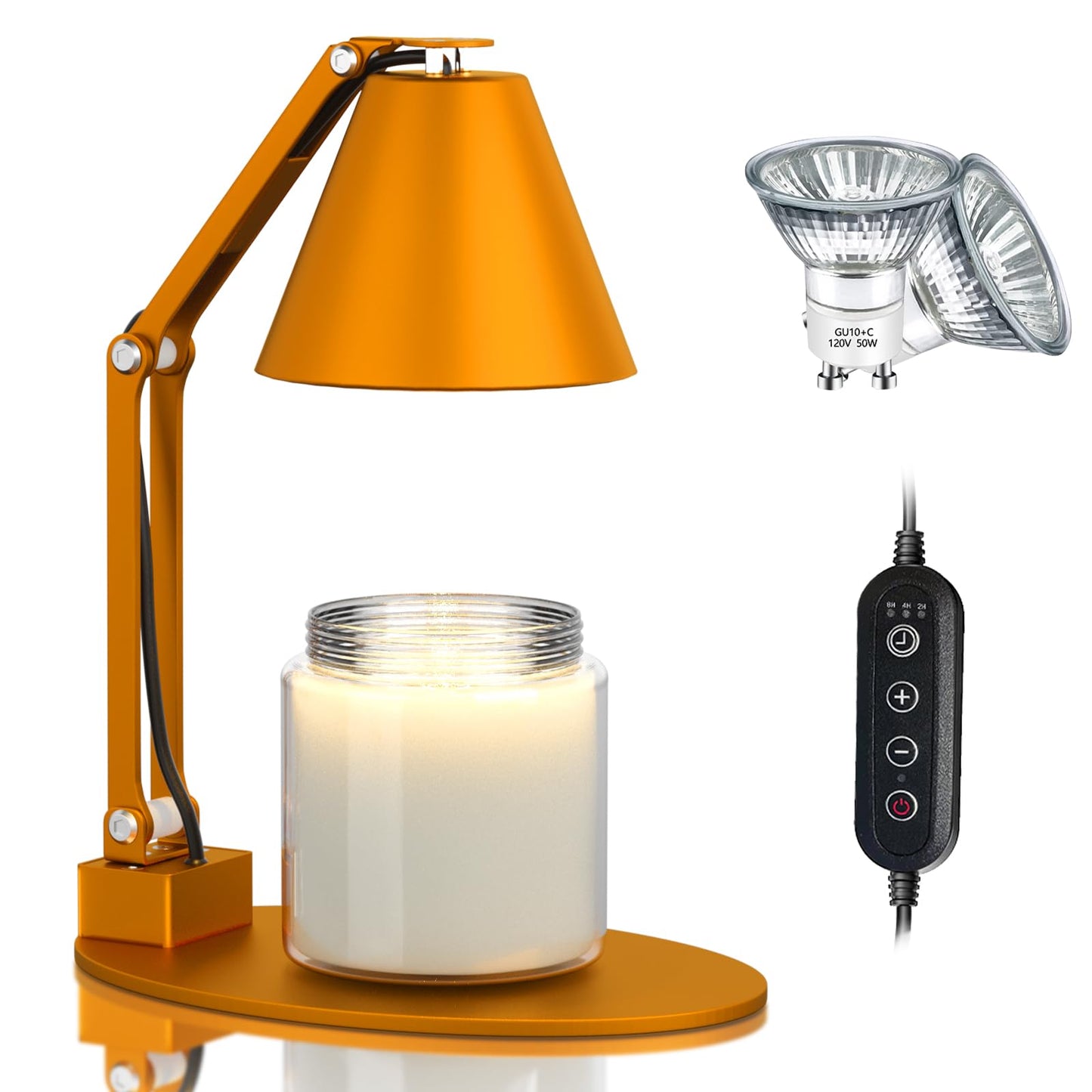 NOVIC YARD Adjustable Candle Warmer Lamp with Timer & Light Dimmer to extend Scented Candle Life – Wax Melt Warmer with 2 Bulbs – Adjustable Height Ultra-Elegant Wax Melter Candle Lamp Warmer – Golden