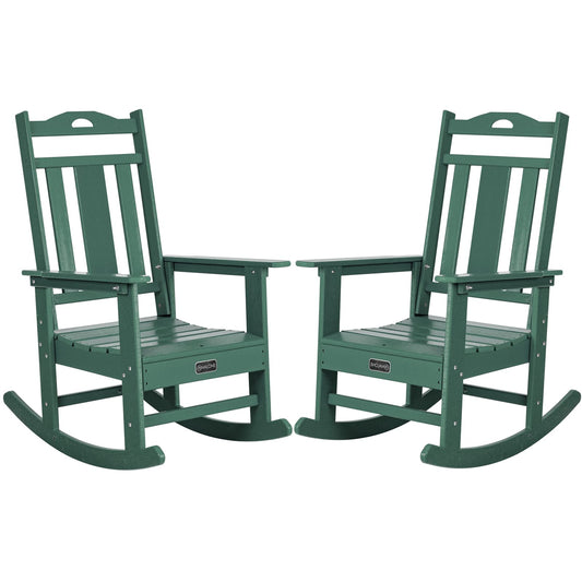 nalone Outdoor Rocking Chairs Set of 2, Oversized Porch Rocker Chair for Adult, All-Weather Resistant Patio Rocking Chair for Garden Lawn(Green)