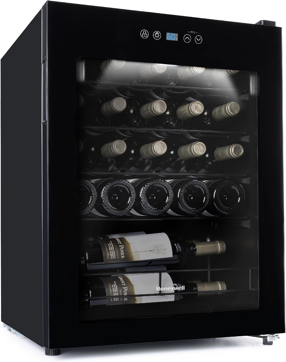 Honeywell 24 Bottle Compressor Wine Cooler Refrigerator, Compact Wine Cellar For Red, White, Champagne or Sparkling Wine, Digital Temperature Control, Glass Door