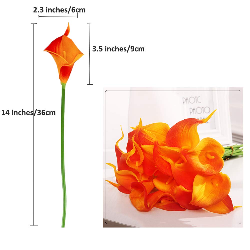 30pcs Calla Lily Artificial Flowers, Real Touch Fake Flowers Wedding Bouquet Home Party Decor Fall Floral Home Dining Room Office Decoration(Orange, 14" Tall).