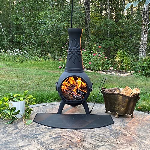 Sun Fire Outdoor Chiminea Fireplace by The Blue Rooster - Cast Aluminum Deck or Patio Firepit