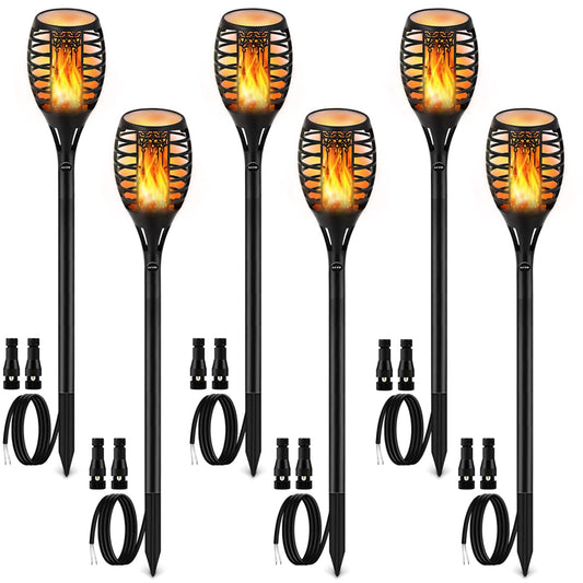 LUYE Low Voltage Landscape Torch Lights Christmas Outdoor Wired LED Torches Pathway Lights Flickering Flame IP65 Waterproof Torch Light 12V Low Voltage Landscape Lighting Decoration Light (6Pack)