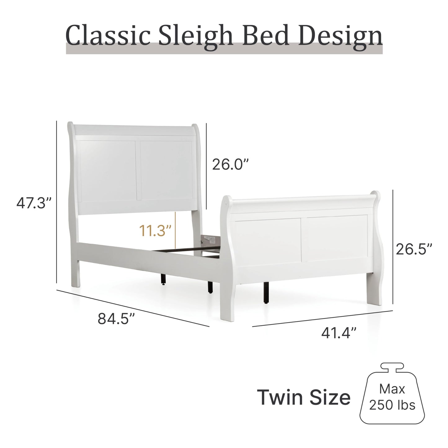 Furniture of America Louis Phillipe Traditional Solid Wood 3 Piece Bedroom Set, Twin Bed Frame and Nightstands Set of 2, Chic Sleigh Bedframe with Headboard and Footboard, Box Spring Needed, White