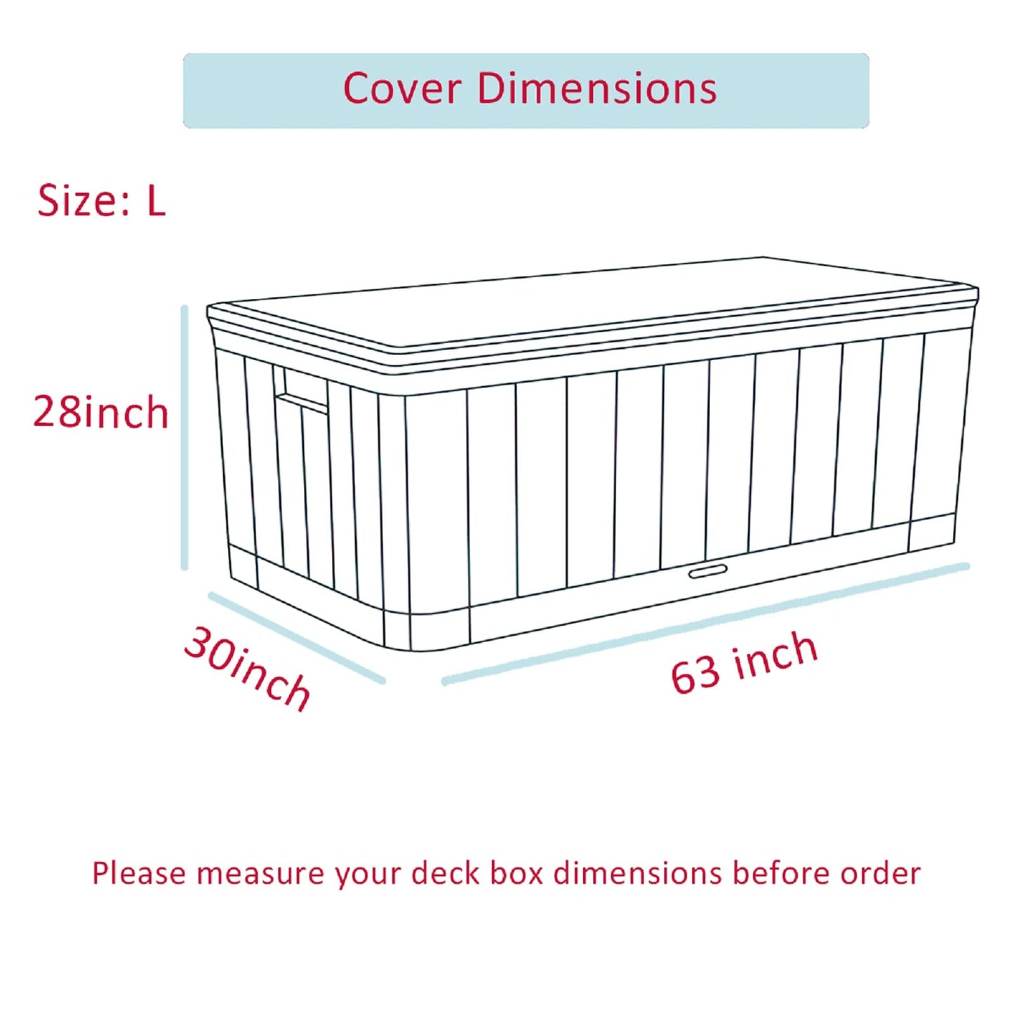 Shieldo Deck Box Cover- Heavy Duty 600D Polyester Oxford Deck Box to Protect Large, 100% Waterproof Deck Box Cover 63" L x 30" W x 28" H