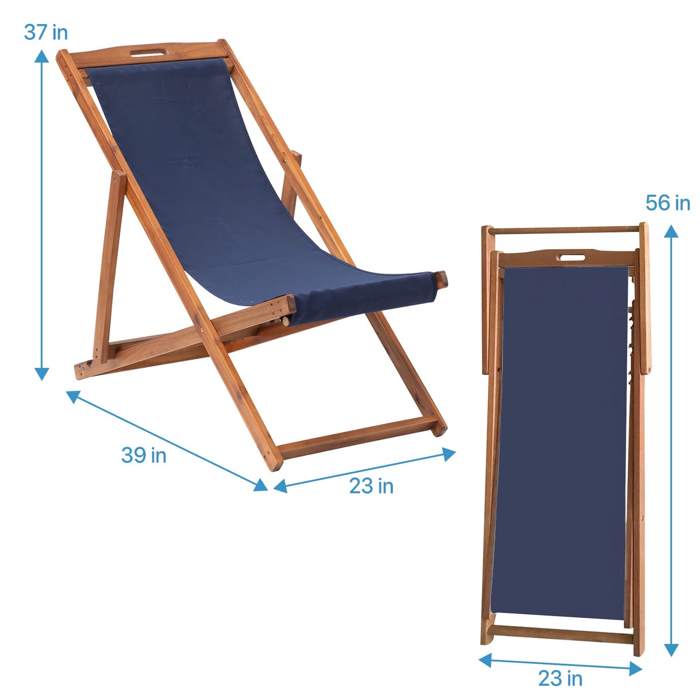 Dkelincs Removable Fabric Patio Chairs Adjustable Height Beach Sling Chairs Set of 2 for Indoor Outdoor Beach Balcony Camping (Blue)