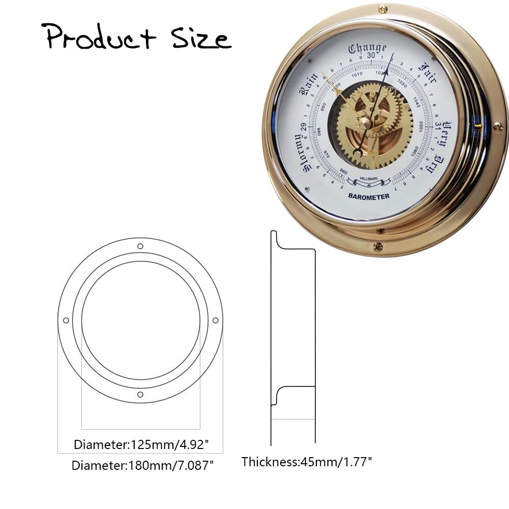 SINJEE Brass Barometer, Fishing Weather Station,Weather Station,Maritime Barometers, Diameter 180mm/7.087" (Face 125mm/4.92"),Sailing Ship Yacht, Marine Coastal Decor