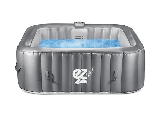 SereneLife Outdoor Portable Hot Tub - 73'' x 73'' x 25'' 6-Person Square Inflatable Heated Pool Spa with 130 Bubble Jets, Filter Pump, Cover, LED Lights, and Remote Control