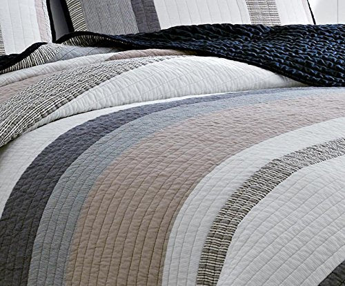 Nautica - Quilt, Cotton Reversible Bedding, Home Decor for All Seasons (Tideway Tan/Grey, King)