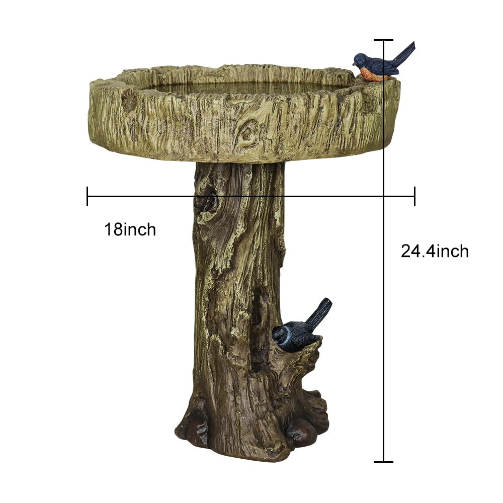 SKYFIRE 24.4” H Fibre Reinforced Concrete Outdoor Garden Bird Bath with Birds, Woodland Tree Trunk Decoration Yard Statue，Pedestal Birdbaths for Outdoors, Garden, Patio, Lawn, Backyard