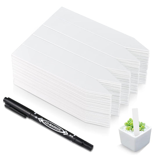 Homenote 200 Pcs 4 Inch Plastic Plant Labels Waterproof Plant Tags for Seedling,Vegetable Gardening Tags,Garden Markers Outdoor for Plants Name Sign with Permanet Marking Pen,White