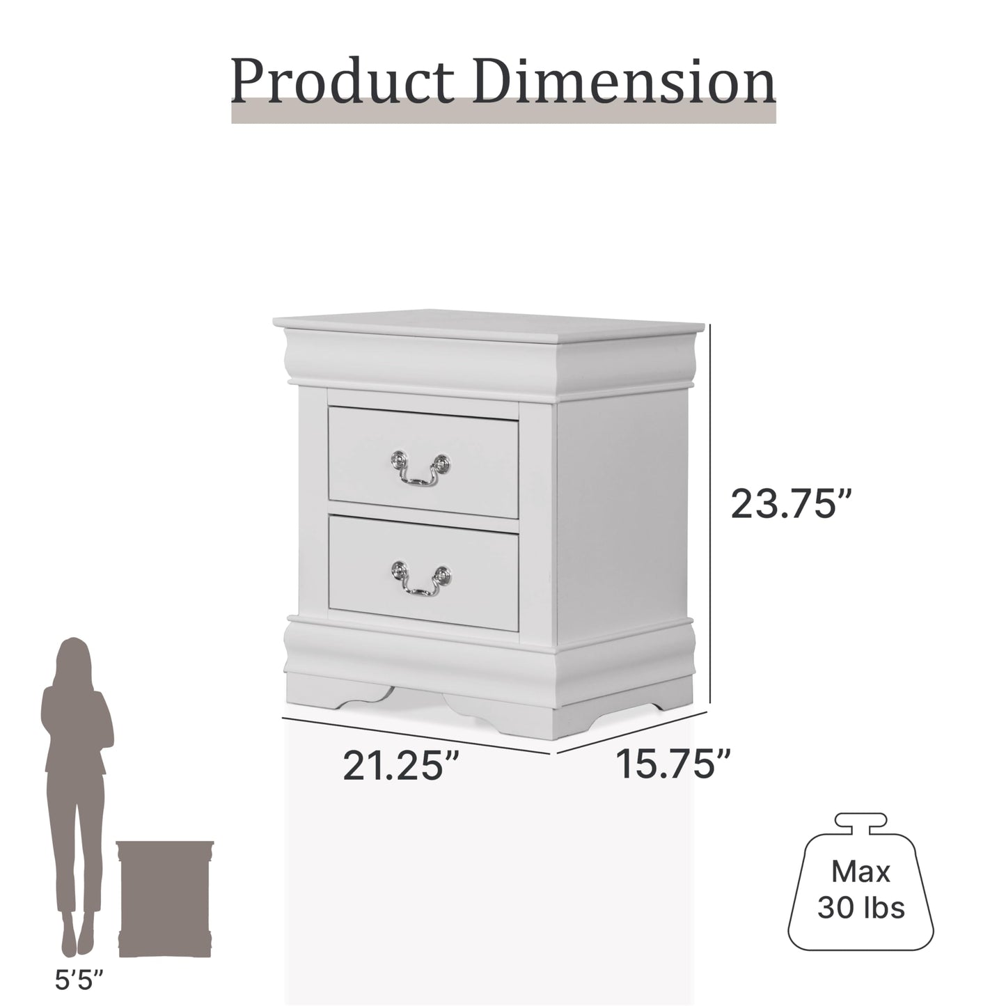 Furniture of America Louis Phillipe Traditional Solid Wood 3 Piece Bedroom Set, Twin Bed Frame and Nightstands Set of 2, Chic Sleigh Bedframe with Headboard and Footboard, Box Spring Needed, White