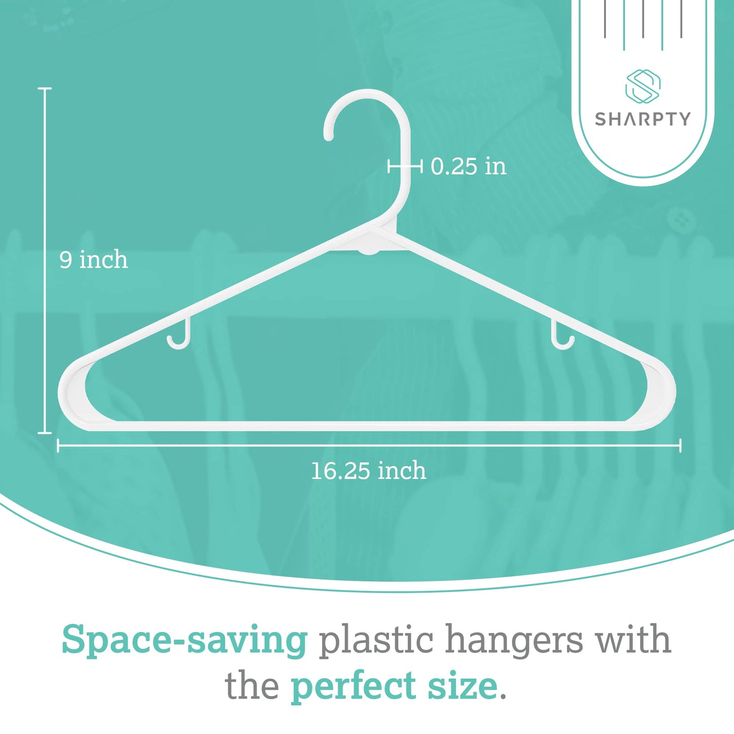 Sharpty Plastic Hangers Clothes Hangers for Clothing, Closet, Coats & Shirts - Durable, Thick, Tough & Space Saving - for Everyday Standard Use, Room Essentials & Basics - 20 Pack - White