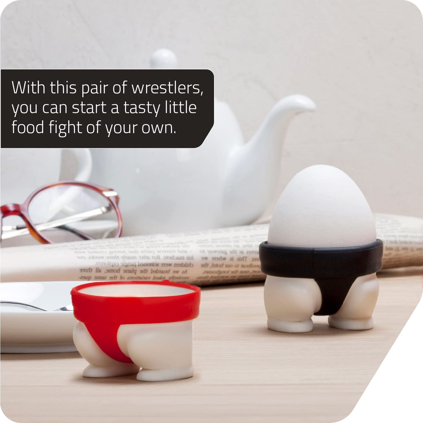 Sumo Eggs - Soft or Hard Boiled Egg Cup Holders (Set of 2) Sumo Design - Utensil Kitchen Decor by Peleg Design