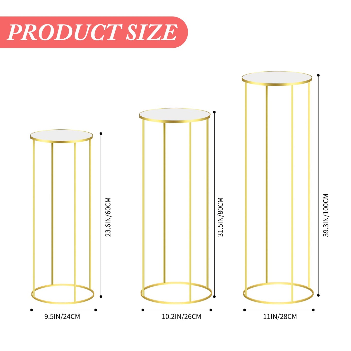 Aescwyn Cylinder Stands for Party,3PCS Cylinder Pedestal Stand,Elevate Your Party Decor with Mesmerizing Round Cylinder Stands - Gold Metal Pedestal Stands Display for Cake Plant Wedding Every Event