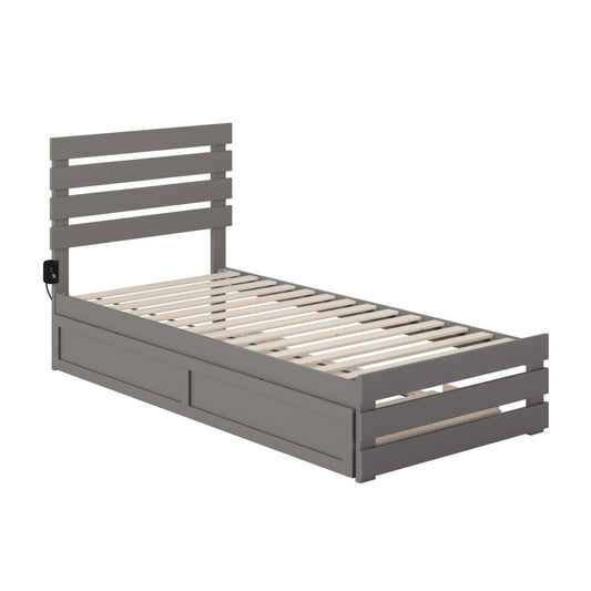 AFI Oxford Twin Extra Long Bed with Footboard and USB Turbo Charger with Twin Extra Long Trundle in Grey