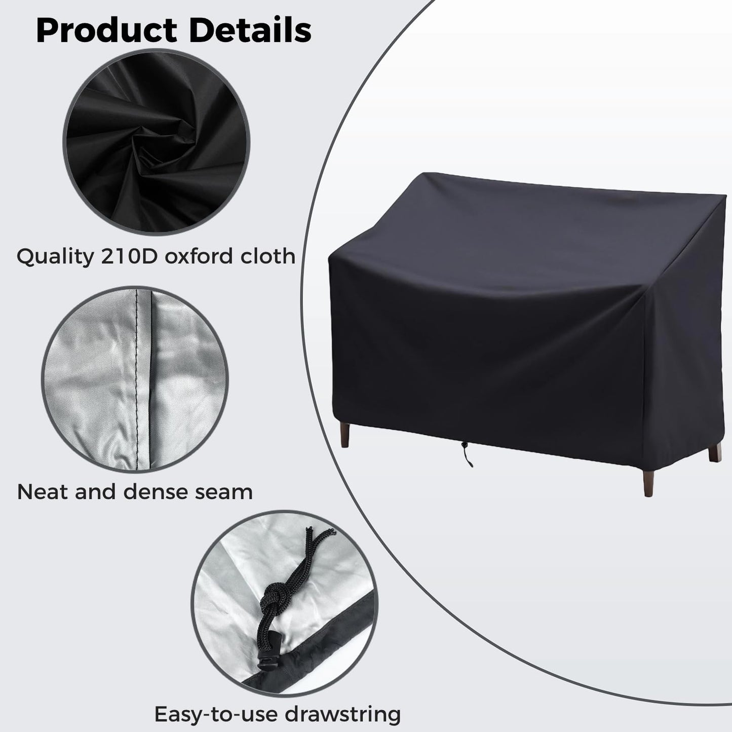 Epicover Outdoor Bench Cover, 210D Heavy Duty 2-Seater Patio Bench Furniture Covers with Air Vents, All Weather Resistant Bench Cover for Patio Furniture, 53L x 26W x 35H inches