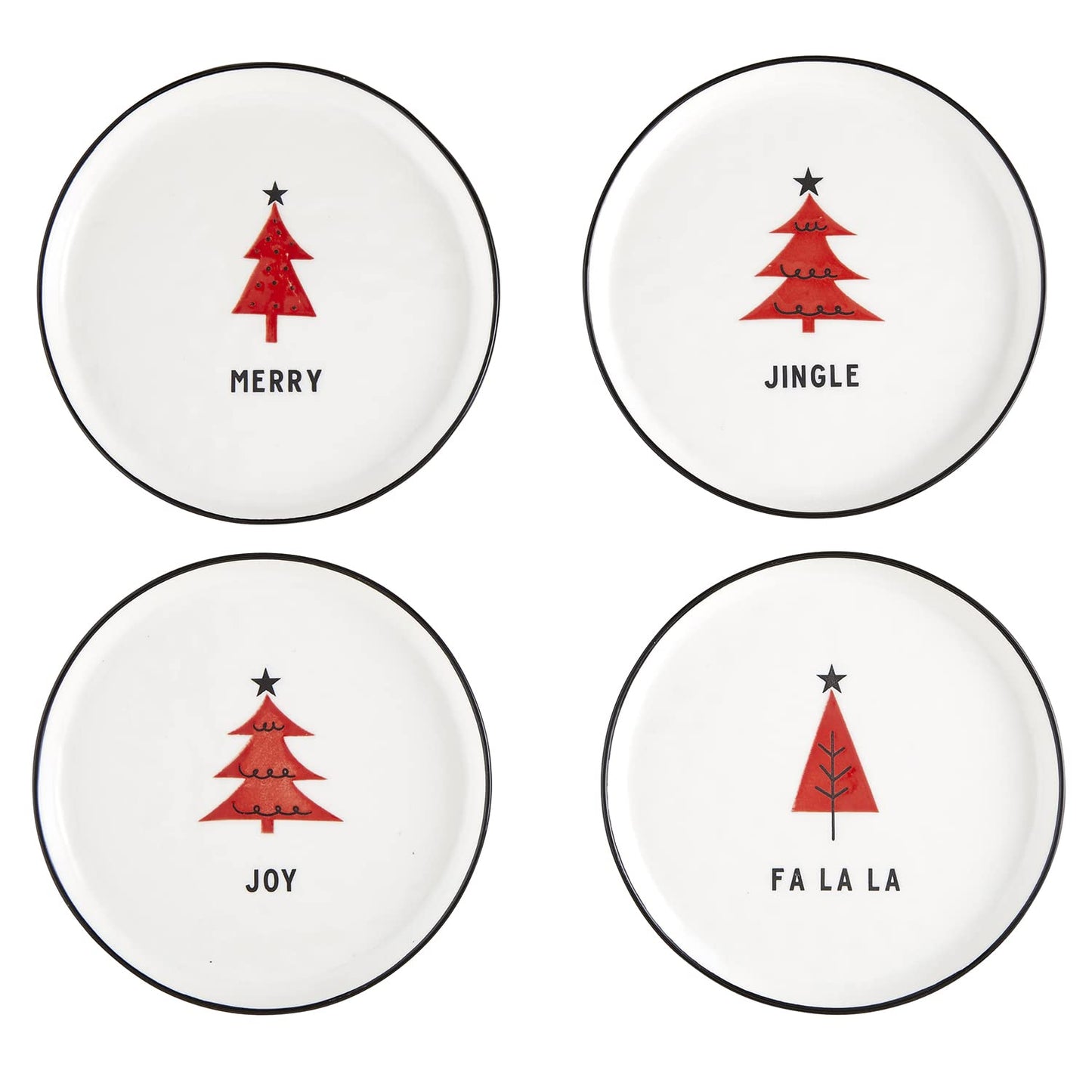 Santa Barbara Design Studio TableSugar Holiday Appetizer Plates, Set of 4, Red Trees