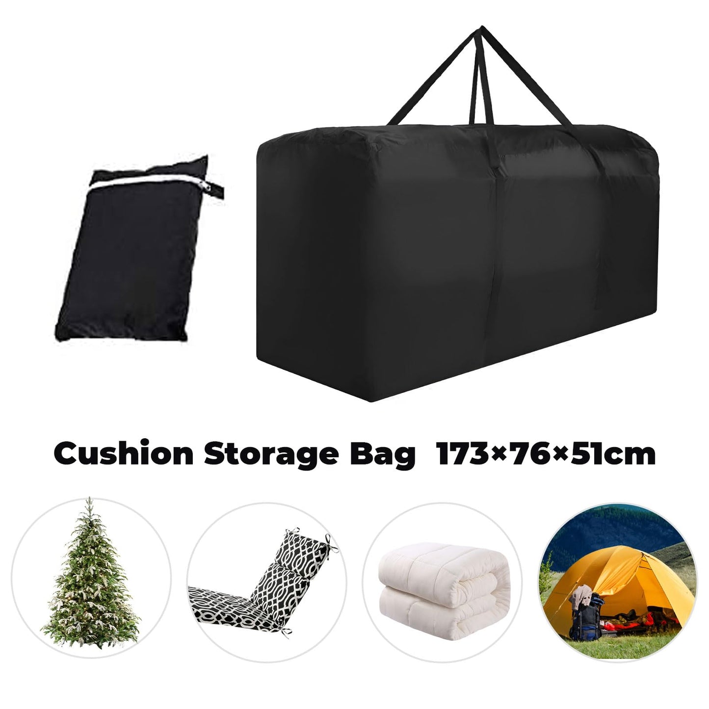 Patio Cushion Storage Bag Waterproof Extra Large Protective Zippered Outdoor Cushion Storage Bags Furniture Storage Bag with Handles, 68" L x 30" W x 20" H (2 Pack)