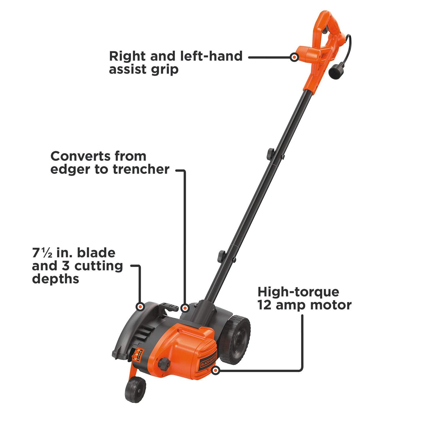 BLACK+DECKER 12 Amp 2-in-1 Landscape Edger and Trencher, (LE760FF)