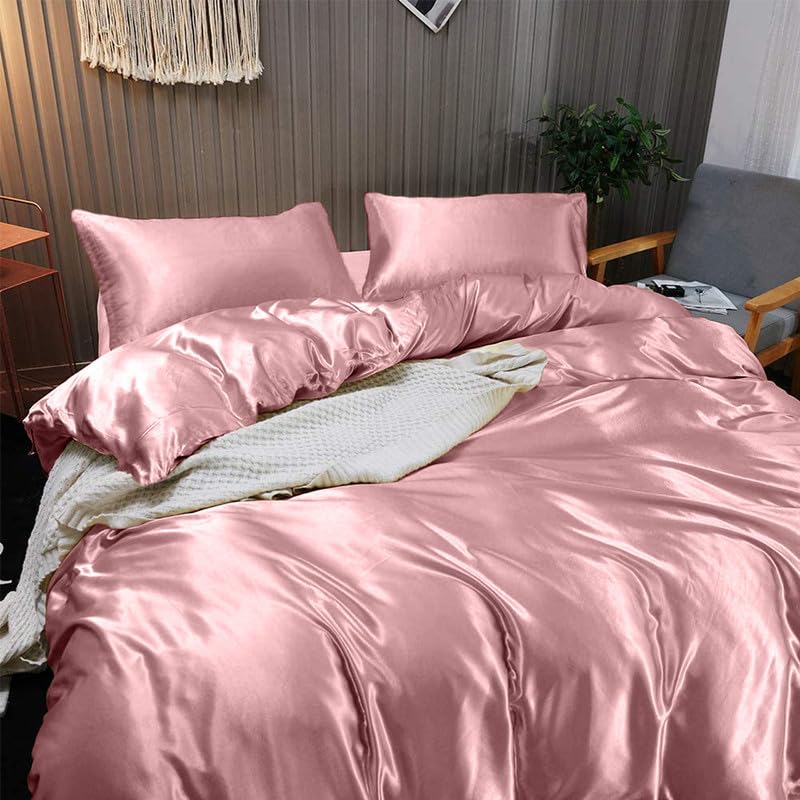 Hariom Decore 7pcs Silky Satin Comforter Set with Sheet Set (Comforter + Fitted Sheet 15"+ Flat Sheet + 4 Pillow Cases) Full XL Size,Dusty Rose