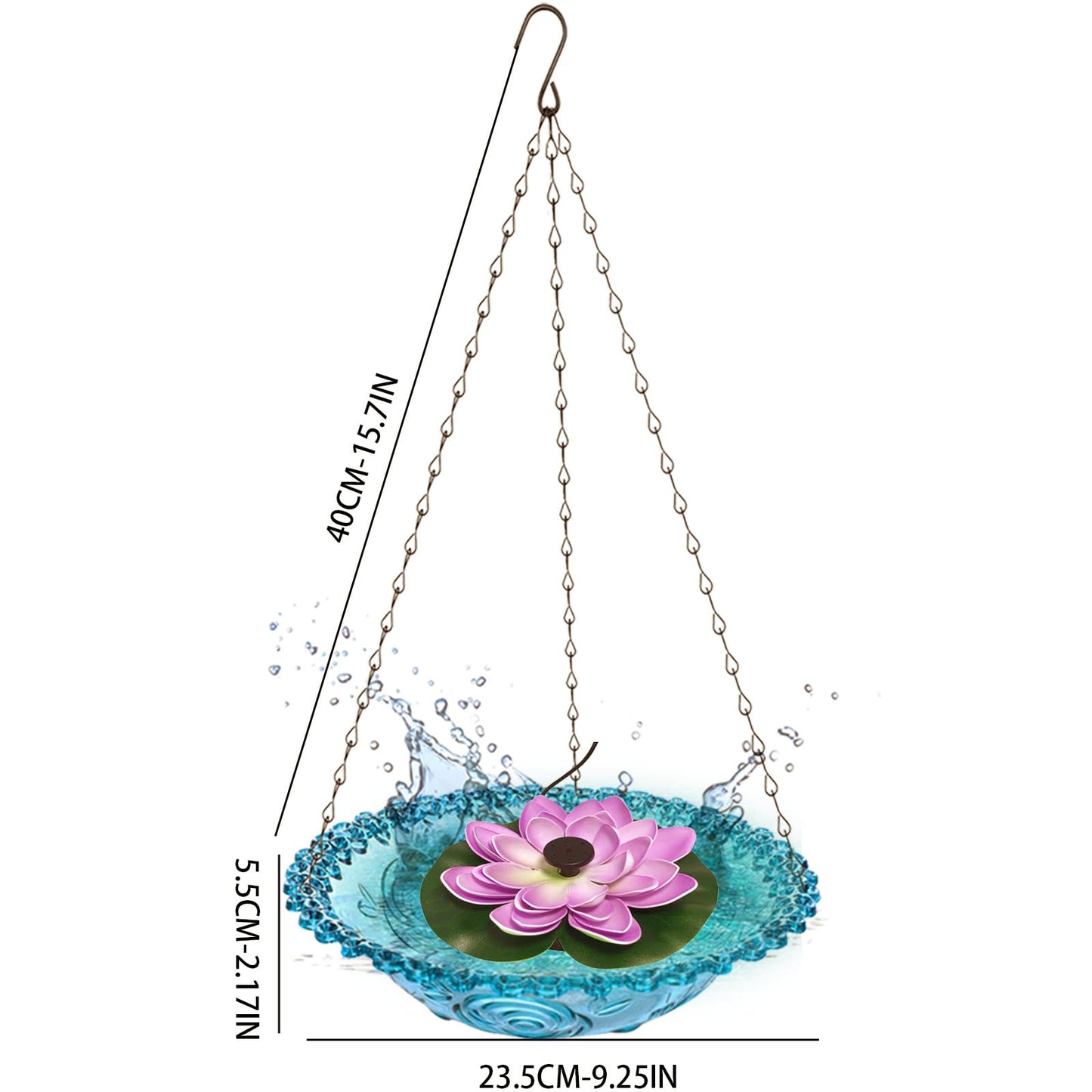 Hanging Bird Bath - Bird Bath Bowl with Solar Fountain Pump - Deck Mount Metal Bird Bath Bowl Powered by Water Fountain Pump for Outdoor Garden - Solar Powered Bird Bath Fountain (Pink)