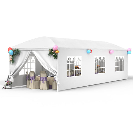 Party Tent 10x30 FT Heavy Duty Wedding Gazebo All Weather Camping Tent with 8 Removable Sidewalls Stury Frame Outdoor Canopy Tent for Party Wedding Camping Event Booth, White
