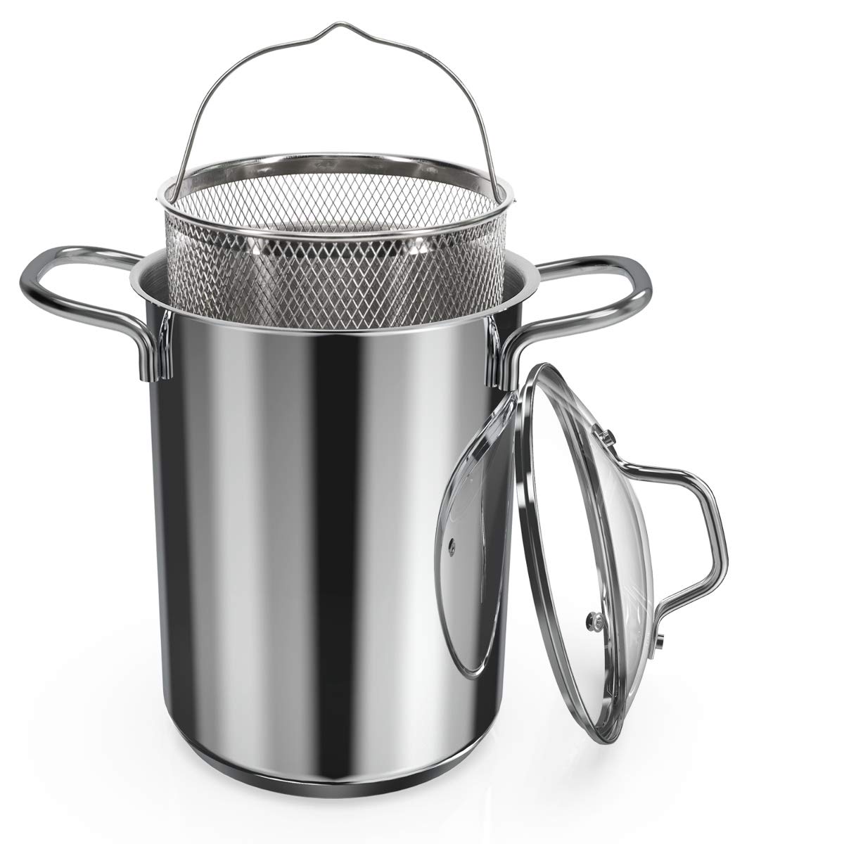 Navaris Asparagus Pot - Stainless Steel Asparagus Vegetable Steamer Spaghetti Pasta Stovetop Cooker with Removable Basket and Lid - BPA Free - 4.1 Qt