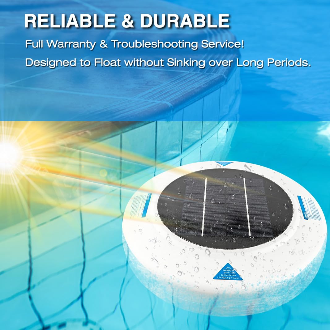 Solar-Powered Pool Ionizer, Automatic Floating Pool Cleaner Water Purifier with Thicker Copper Anode for Swimming Pool Up to 45,000 Gal, 85% Less Chlorine, Crystal-Clear Water Guaranteed!