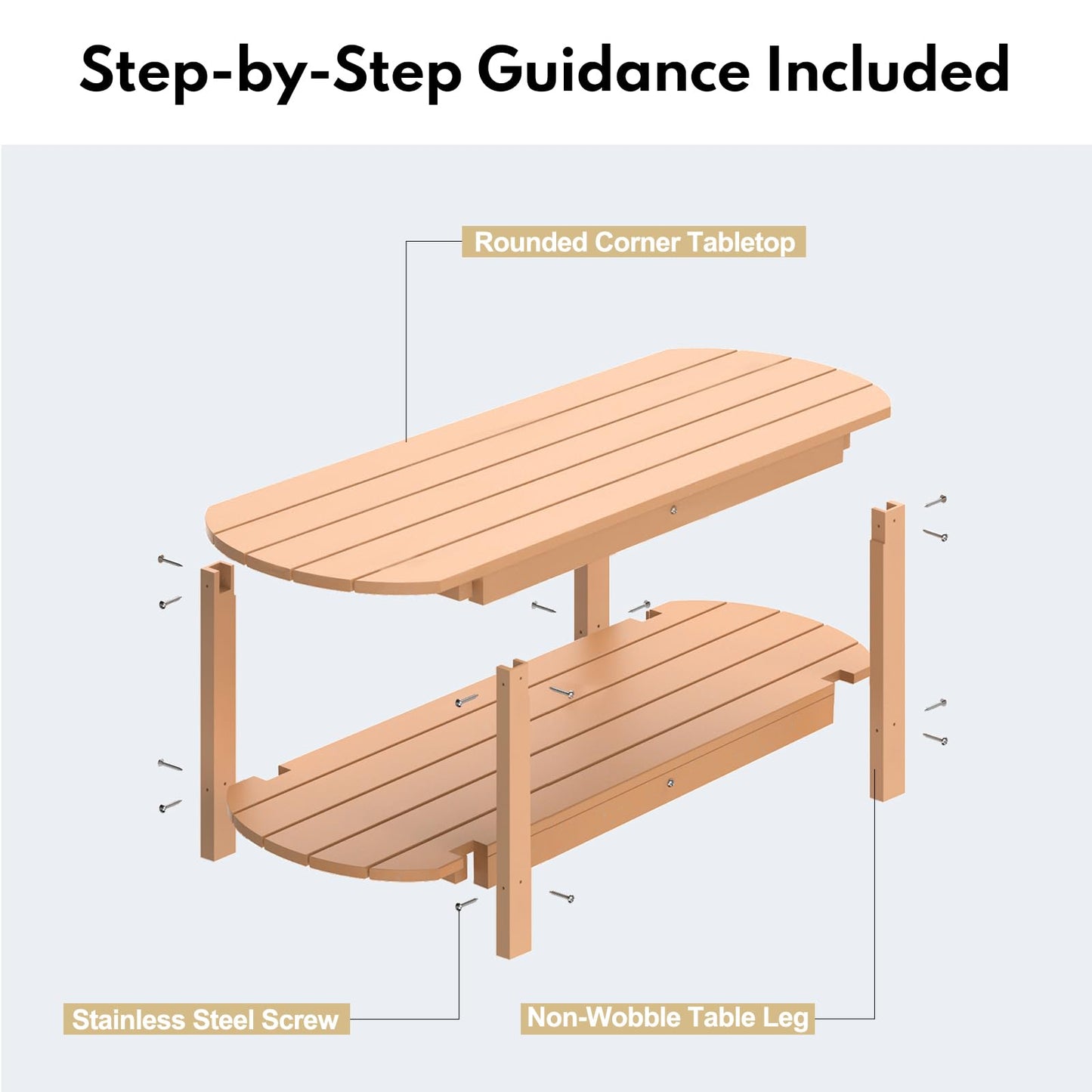 PASAMIC HDPE Outdoor Coffee Table, Curved Patio Dining Table with 2-Tier Storage, Weather-Resistant Outdoor Center Table, Rectangular Garden Table for Poolside, Deck, Backyard, Patio Furniture