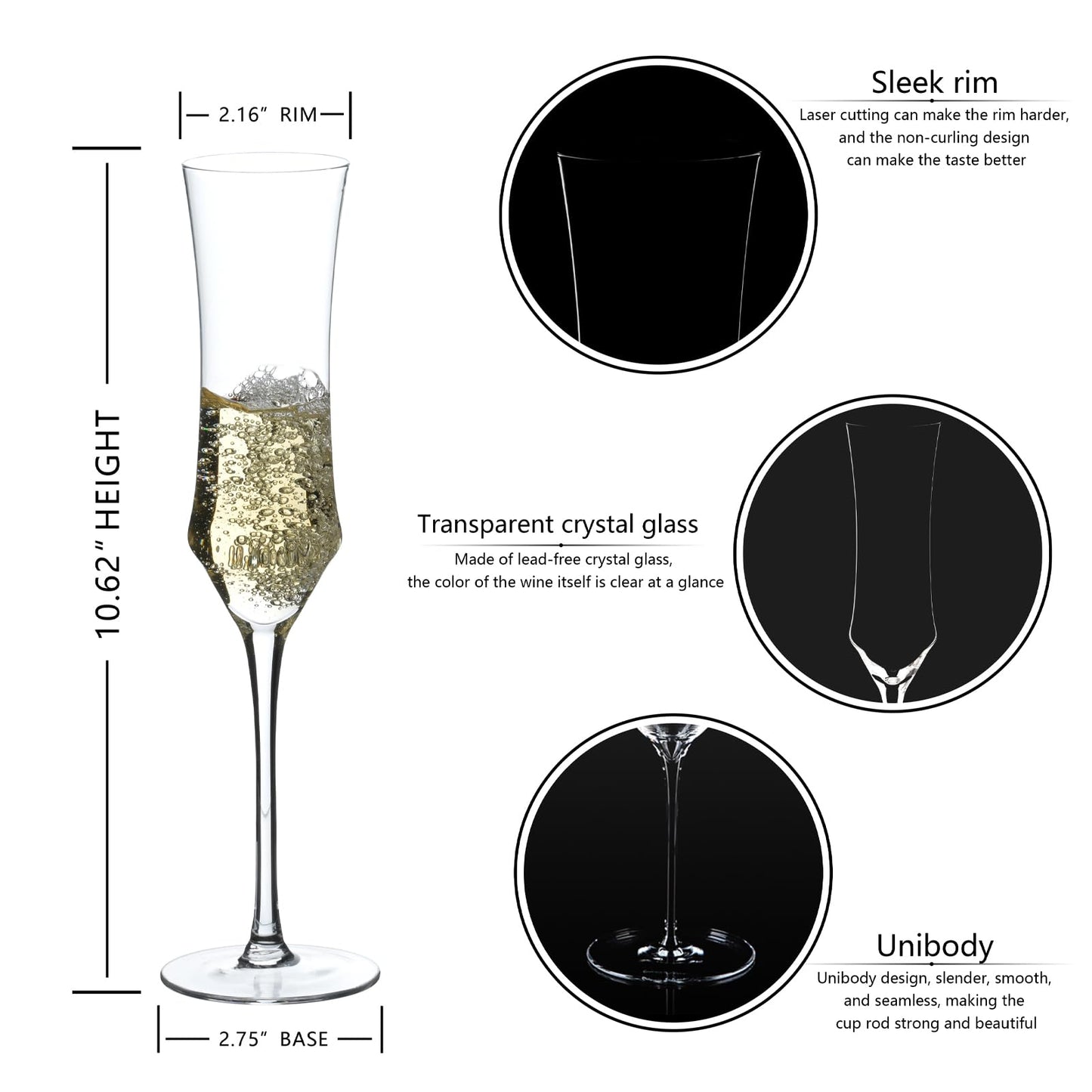 BACLIFE Crystal Champagne Flutes Set of 6-7 oz Hand Blown Champagne Glasses With Long Stem - Elegant Sparkling Wine Stemware - Unique Gift for Birthday,Wedding, Housewarming