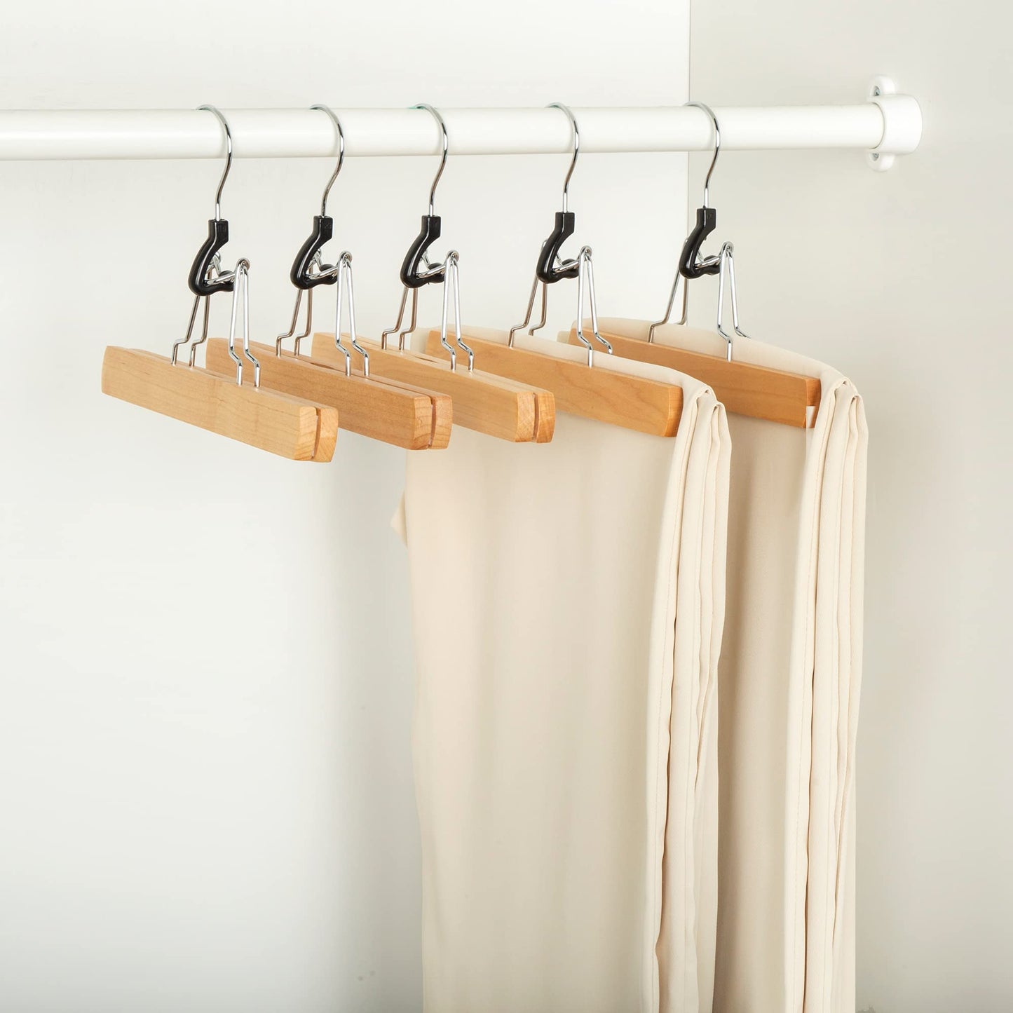 Amazon Basics Sturdy Wooden Pants Hangers - Natural, 10-Pack