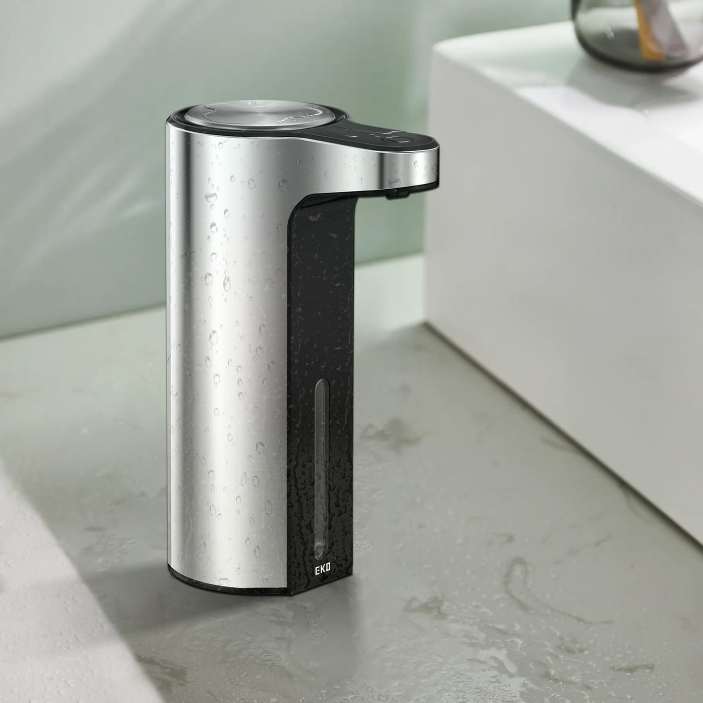 EKO Aroma Touchless Automatic Soap Dispenser for Kitchen and Bathroom, Liquid Hand Soap Dispenser, Water-Resistant and Rechargeable, 9 fl oz (Stainless)