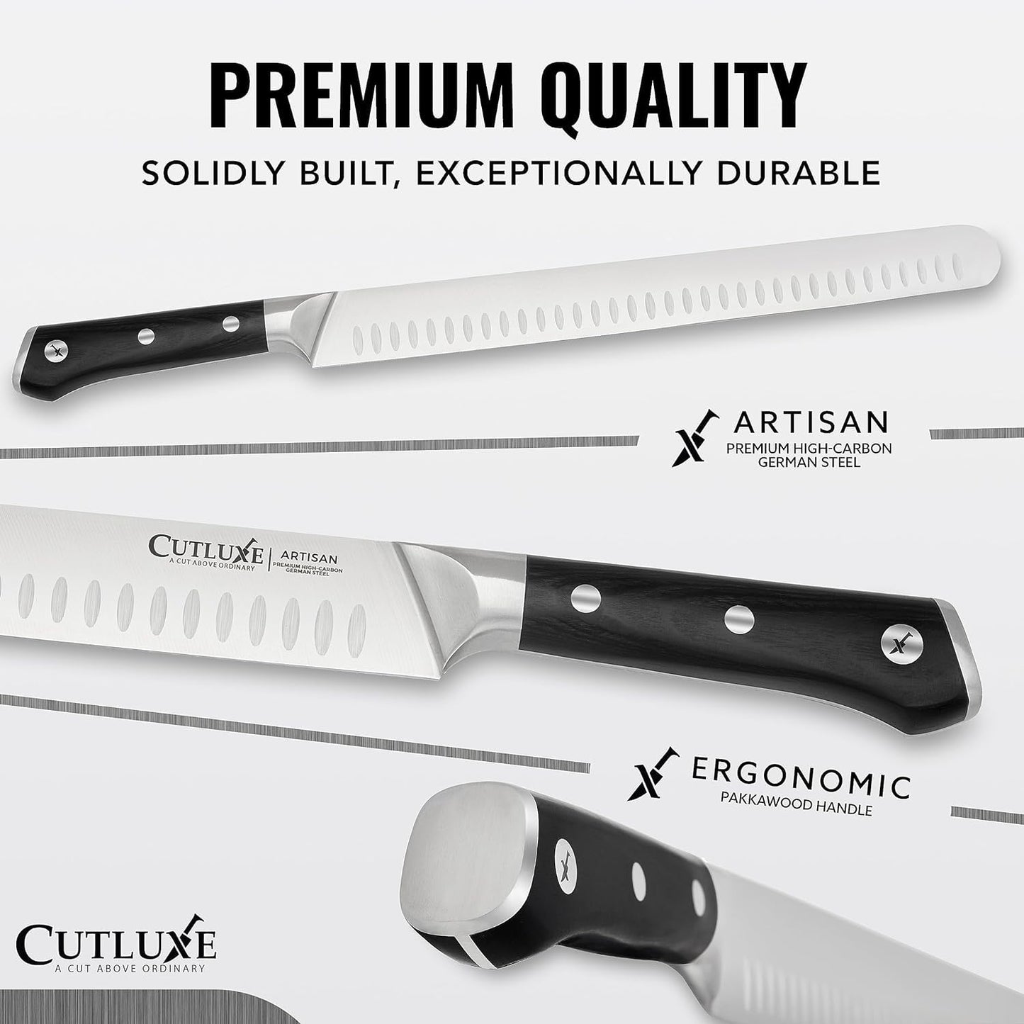 Cutluxe BBQ Carving Knife Set – Brisket Slicing Knife and Boning Knife for Meat Cutting – Professional Knife, Razor Sharp German Steel, Full Tang, Ergonomic, Grilling Gifts for Men – Artisan Series