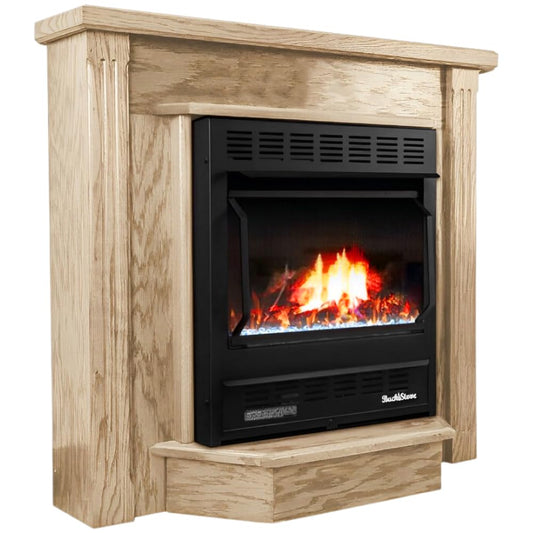 Buck Stove Unfinished 1127 Deluxe | 25,000 BTU Heating | Vent-Free Natural Gas Fireplace | Blower and Prestige Vine Carved Mantel