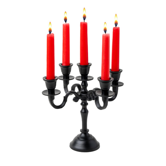 Rely+ 5 Arm Baby Candelabra Black Matte 8" Tall - Taper Candle Holders - Candle Stands - Candlesticks Holders for Home Decor, Wedding, Party, Dining Table Centerpiece, Fit 3/4 inch Mini Candles